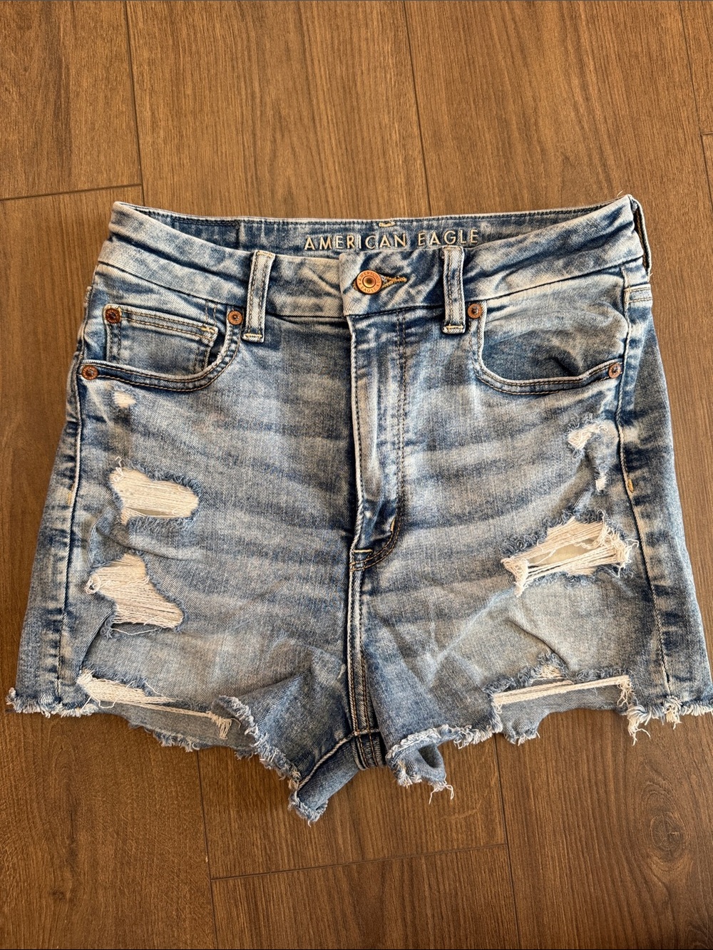 American Eagle Curvy Super Hi-Rise Shortie Next Level Stretch Denim Shorts Sz 6
